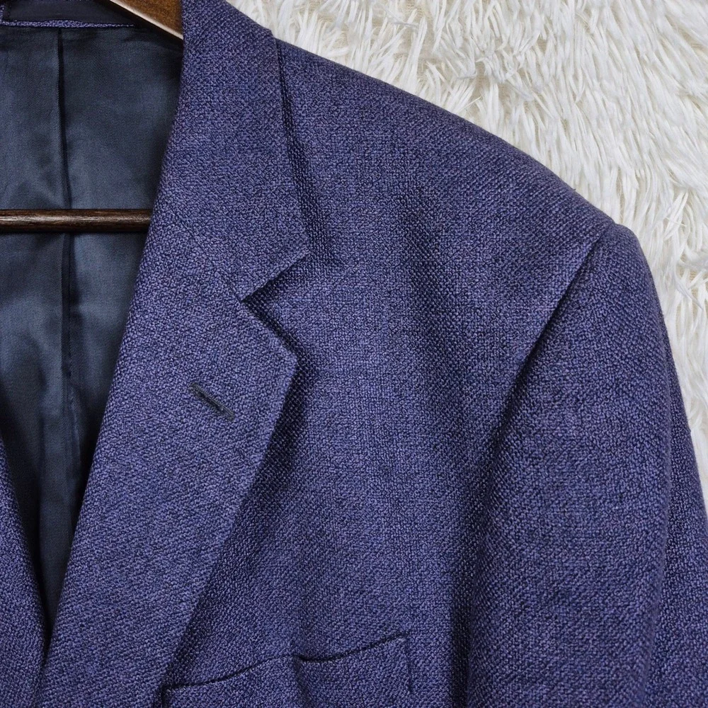 Tallia Uomo E. Thomas Silk Linen Wool Purple Textured Blazer Sport Coat Mens 48R